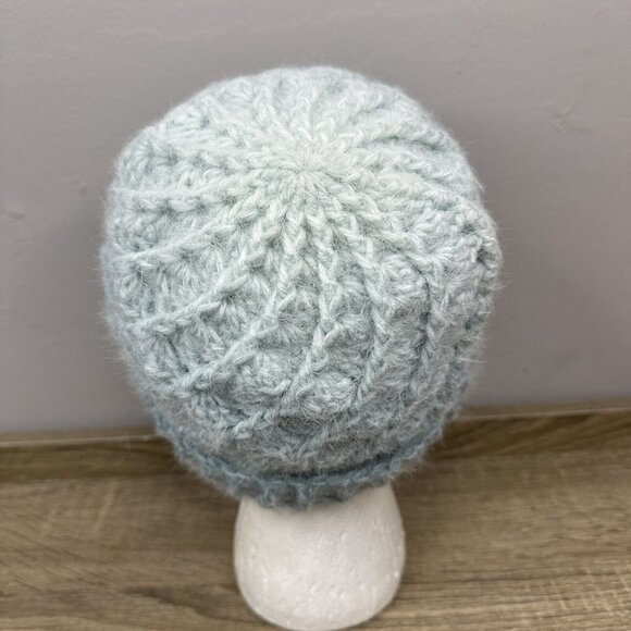 Handmade Women's New Ombré Light Blue Braided Virgin Wool Knit Winter Beanie S/M - Picture 4 of 6